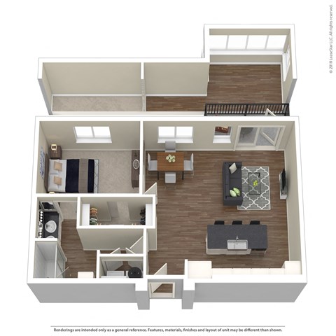 A floor plan of a two-story home with a living room, kitchen, and bedrooms.
